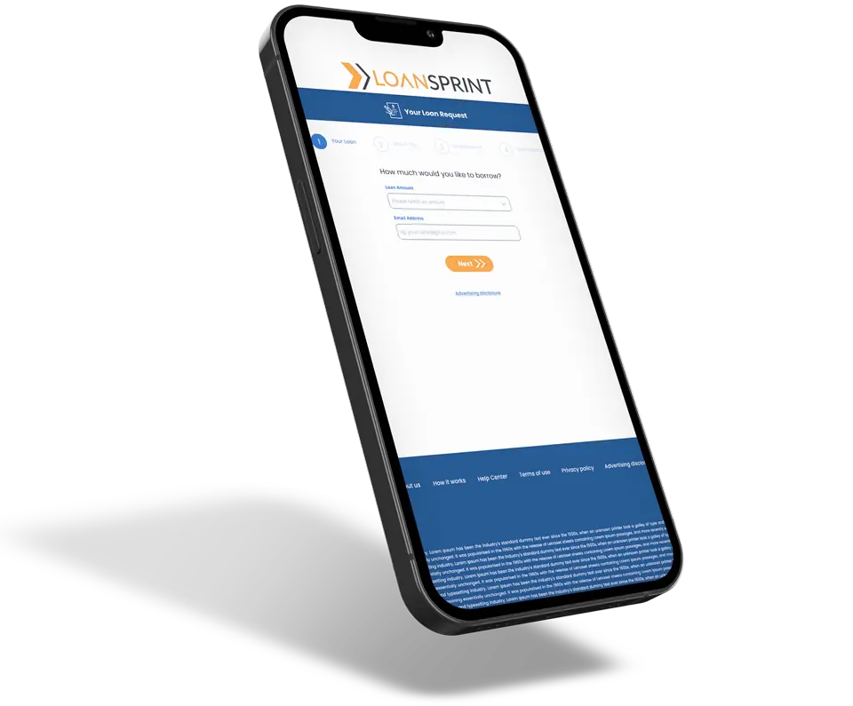 Phone screen displaying our loan request form