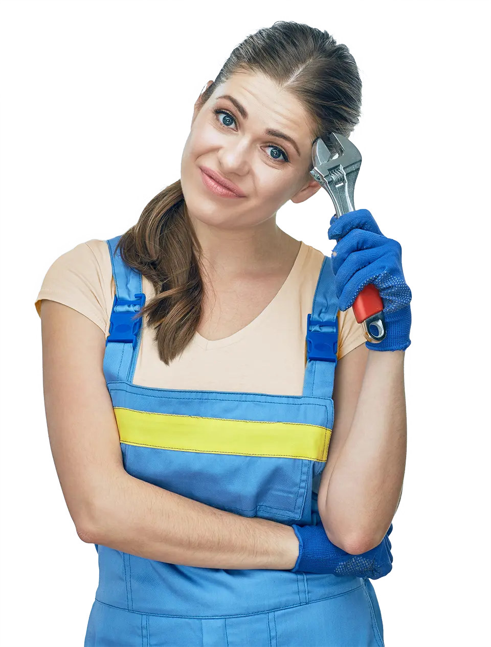 Young woman failing at DIY home repair.